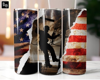 Lineman American Flag, Lineman Flag, American Flag Tumbler, Lineman Electrician, 20oz Skinny Tumbler, Tumbler Wrap, Wzory sublimacyjne