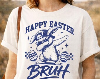 Retro Easter Bunny Dab SVG PNG, Happy Easter Bruh, Dabbing Bunny, Cool Boy Easter Design, Kids Easter Bunny Dab svg, Digital Download