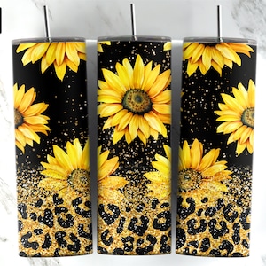 Sunflowers Tumbler Designs, Glitter Leopard, Seamless Tumbler, 20oz Skinny Tumbler, Tumbler wraps, Tumbler Designs, Sublimation Designs