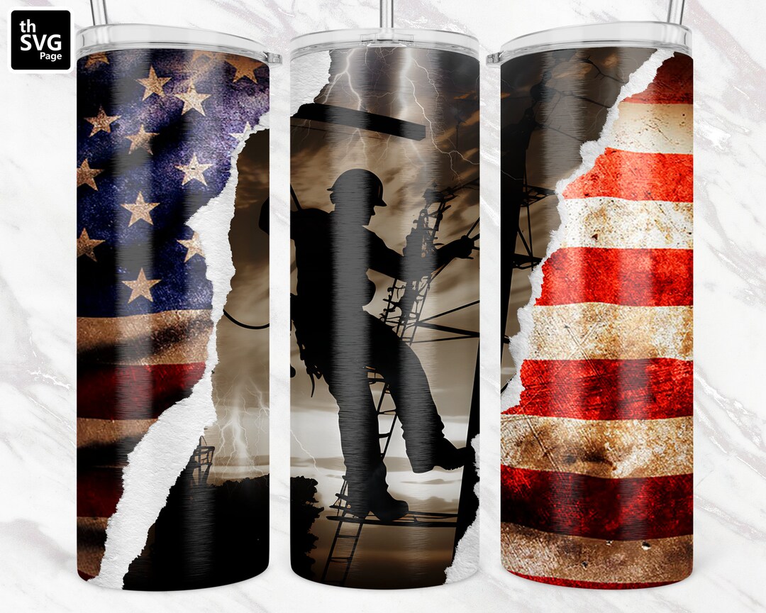 Lineman American Flag Lineman Flag American Flag Tumbler - Etsy
