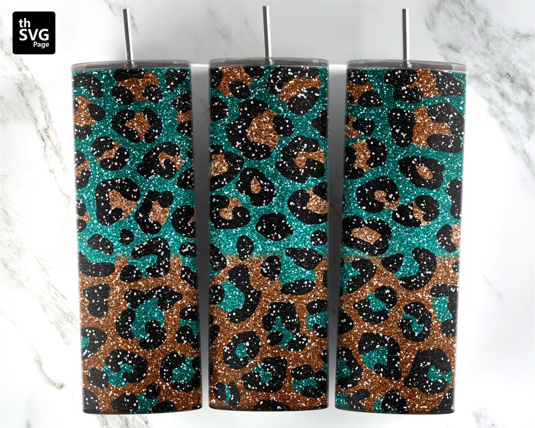 20 Oz Skinny Tumbler Turquoise Glitter Leopard Wrap, Straight & Tapered ...