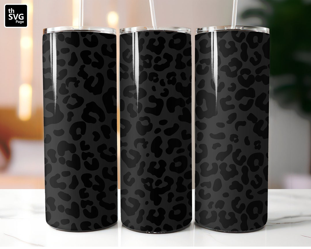 20 Oz Skinny Tumbler Black Leopard Wrap, Straight & Tapered Tumbler PNG ...
