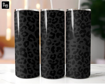 20 oz gobelet skinny léopard noir, gobelet droit et conique PNG, modèles de gobelet pailleté, papier léopard noir