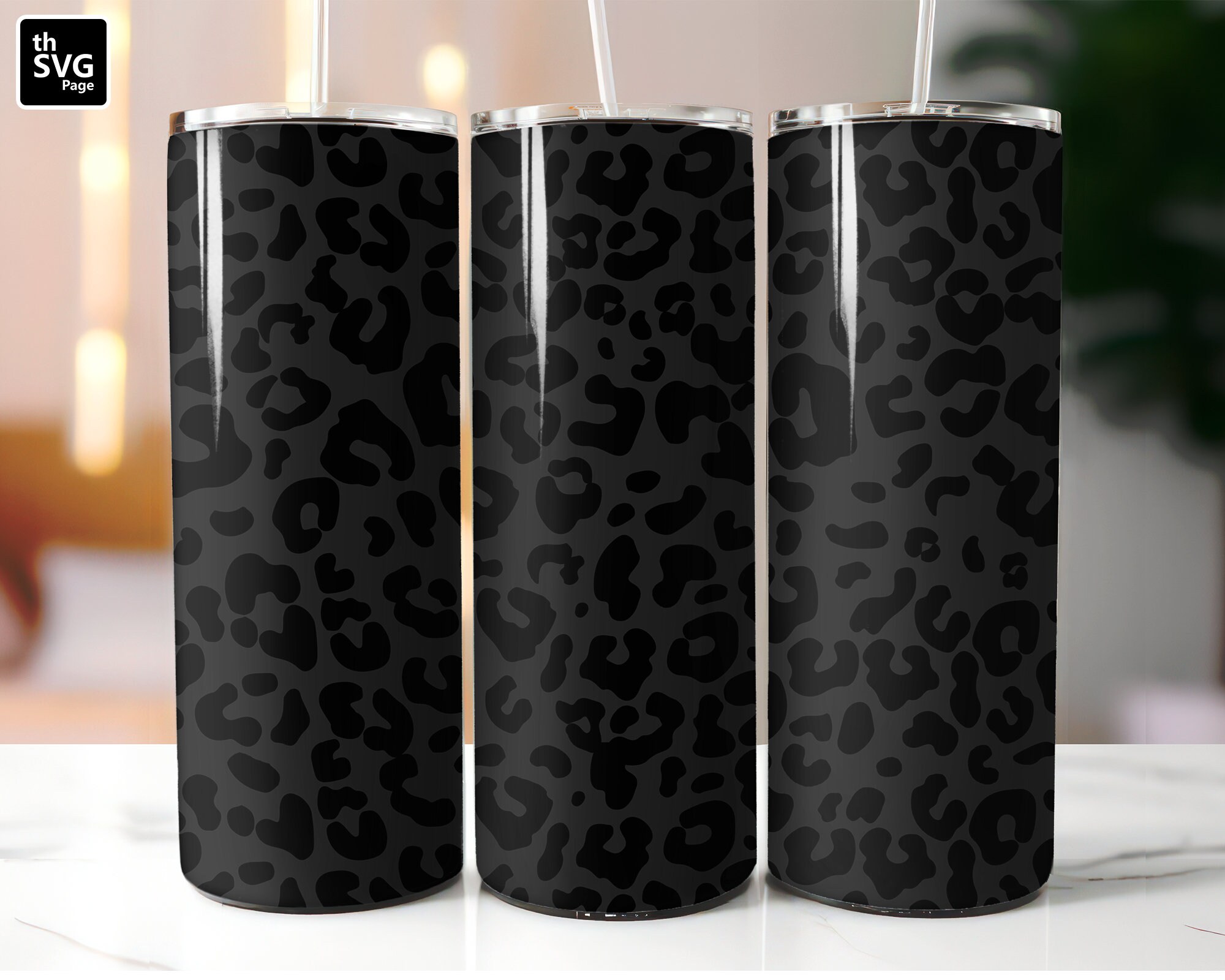 20 Oz Skinny Tumbler Black Leopard Wrap, Straight & Tapered Tumbler PNG ...