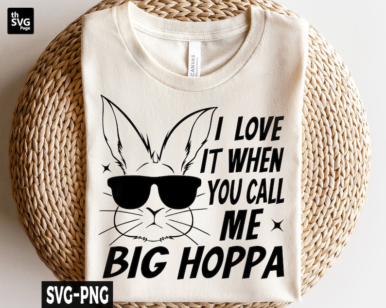May include: A white t-shirt with a black bunny rabbit wearing sunglasses and the text "I love it when you call me Big Hoppa".