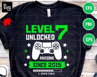 Kids Level 7 Unlocked 7 Years Old Video Gamer Birthday Gift Boys T-Shirt