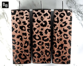 20 oz Skinny Tumbler Leopard Wrap, Straight & Tapered Tumbler PNG, Glitter Tumbler Designs, glitter sublimation, skinny design