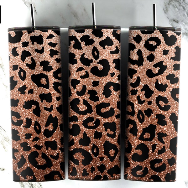 20 oz Skinny Tumbler Leopard Wrap, Straight & Tapered Tumbler PNG, Glitter Tumbler Designs, glitter sublimation, skinny design