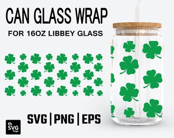 St.Patrick's Day Can Glass Libbey 16oz can glass svg, Lucky Svg, Lucky Clover Svg, Shamrock svg, Can Glass Wrap, Can Glass svg