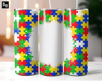 Seamless 20 oz Skinny Tumbler Autism Wrap PNG, Autism Awareness, seamless wraps, Tumbler Wrap Design, Awareness Tumbler
