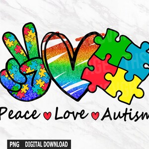 Peace Love Autismus PNG, Autismus Mutter, Autismus Bewusstsein Design, Autismus Bewusstsein Monat, Autismus Sublimation, digitaler Download