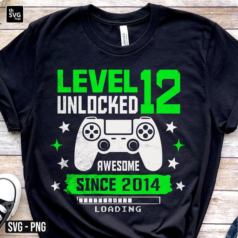 Level 12 Unlocked SVG, Level Up svg, Boy Gamer, Unlocked svg, 12th Birthday, 12 Years Old, Video Game, Since 2014, Birthday Shirt svg image 1