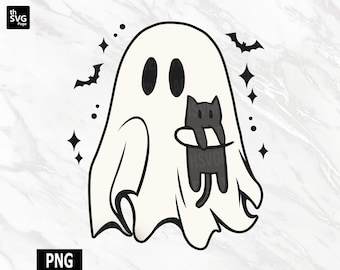 Cute Ghost PNG, Black Cat png, Spooky Season png, Halloween png, Cute Halloween Ghosts, Trending png, Halloween Cat, Halloween Sublimation