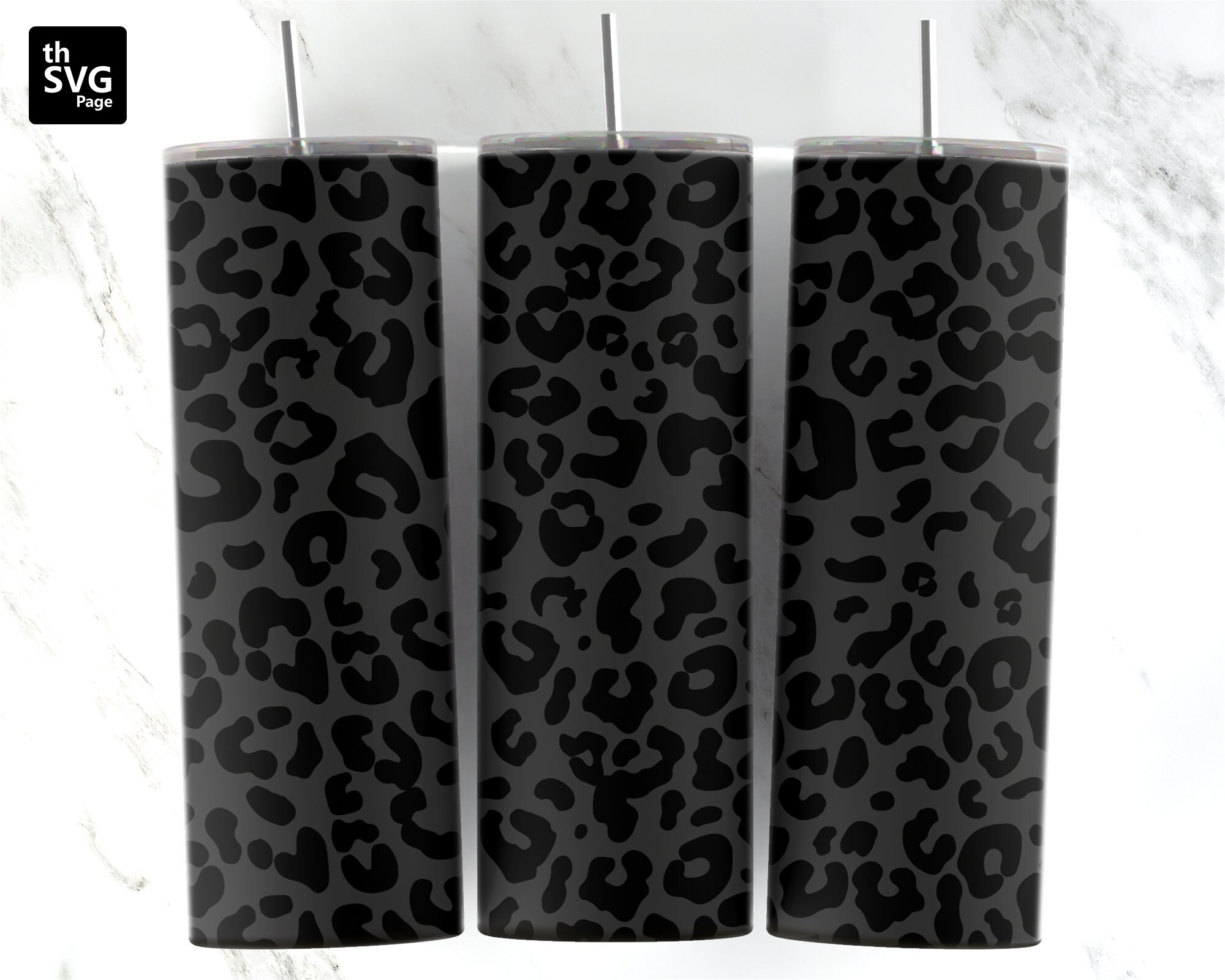 20 Oz Skinny Tumbler Black Leopard Wrap, Straight & Tapered Tumbler PNG ...