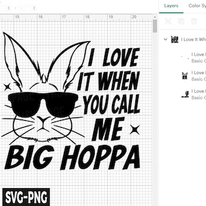 May include: Black and white graphic design featuring a bunny wearing sunglasses with the text "I love it when you call me Big Hoppa".