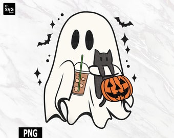 Cute Ghost Coffee PNG, Spooky Season png, Ghost Pumpkin png, Halloween png, Cute Halloween Ghost, Trending png, Halloween Sublimation