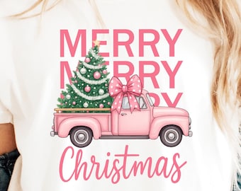 Pink Christmas Truck PNG, Merry Christmas Christian png, Christian Christmas png, Christmas Trees png, Christmas Sublimation