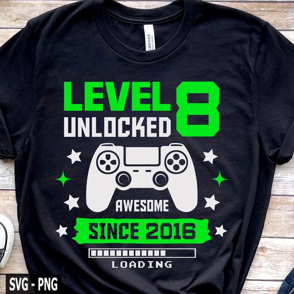 Level 8 Unlocked SVG, Boy Gamer Shirt, Unlocked SVG, 8th Birthday, 8 Years Old, Happy Birthday svg, Video Game, Birthday Shirt