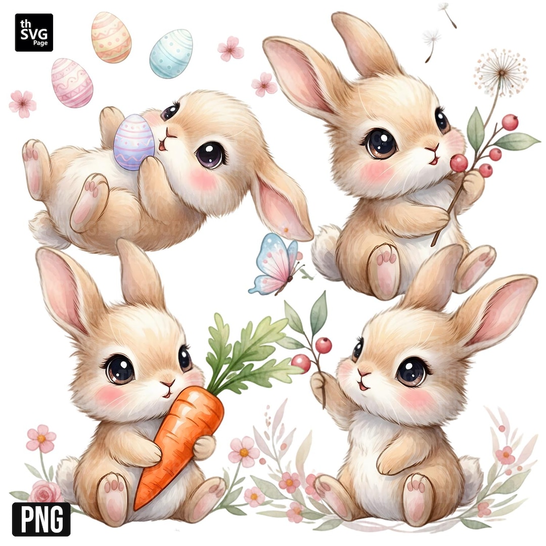 Cute Bunny Clipart PNG, Watercolor Baby Rabbit Illustration, Easter ...