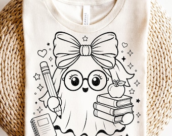 Ghost Teacher SVG PNG | Back to School SVG | Spooky Season svg | Halloween Designs | Coquette Bow Teacher | Cut File Cricut