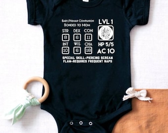 Baby DnD Character Sheet Bodysuit, D&D Kids Shirt, DND Character Sheet, Funny Children's Clothing, Dungeon Master Shirt,Role Playing Kid Tee