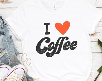 I Heart Coffee Shirt, Coffee Lover Tee, Cute Coffee Lover Gift, Coffee Drinker T-Shirt, Funny Coffee Shirt, Coffee Shirt Women's, Retro Tee