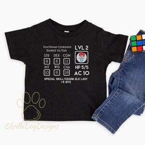 Son Human Companion Shirt, DND Kids Shirt, DND Character Sheet, Funny Children&#39;s Clothing, Dungeon Master Shirt, Role Playing Bodysuit, D&D