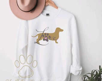 Wiener Dog Love Sweatshirt, Cute Dachshund Shirt, Valentine's Day Clothing, Proud Doxie Mama, Dog Lover Gift, Weiner Dog, Dog Valentine
