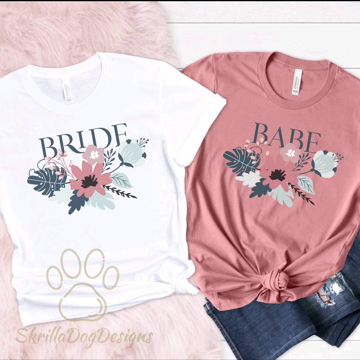 Bachelorette Party Shirt, Bride And Babe Matching Shirts, Matching Wedding Party Group Shirt, Floral Wedding T-Shirt, Cute Bridesmaids Gift