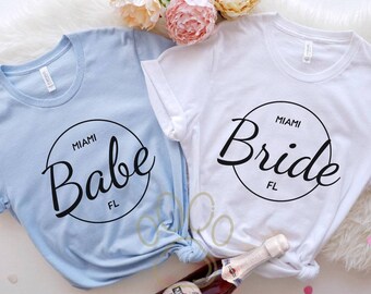 Bachelorette Party Shirt, Bride And Babe Shirts, Matching Wedding Party Group Shirt, Miami Florida Wedding Shirt, Cute Bridesmaids Apparel