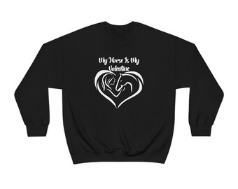 My Horse Is My Valentine Sweatshirt, Cute Valentine's Day Crewneck, Horse Lover Apparel, Cozy Horse Long Sleeve Pullover, Horse Riding Shirt