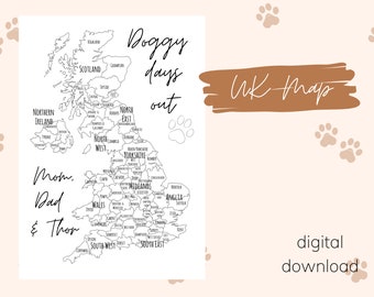 DAYS OUT MAP - mapa de paseo para perros - mapa digital - color - mapa en blanco - idea de regalo - mascota - perro - viaje - van life - descargar mapa de camping