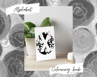 Libro para colorear con el alfabeto floral para adultos (descarga digital)