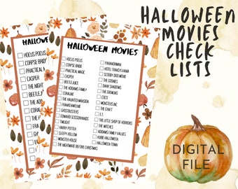 HALLOWEEN MOVIE CHALLENGE - Lista de verificación de 14 días - 31 películas - Desafío de octubre - digital - actividad de otoño