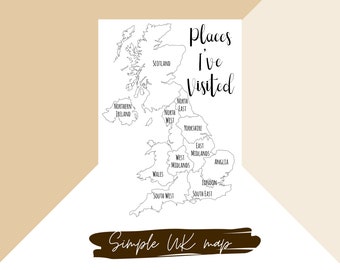 Mapa del Reino Unido para colorear: sigue tus viajes, arte mural (descarga digital)