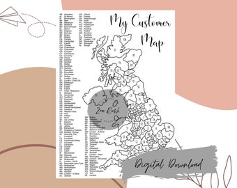 Mapa de seguimiento de clientes por código postal del Reino Unido - Pequeñas empresas (Descarga digital)