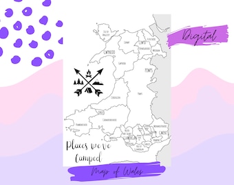 Mapa de acampada de Gales: cuaderno de viaje para colorear, regalo de aventuras (descarga digital)