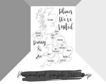 Mapa de viaje personalizado del Reino Unido: Guía de aventuras para parejas (archivo digital)