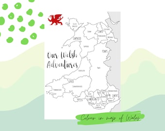 Mapa de viaje de Gales: colorea y registra tus aventuras (descarga digital)