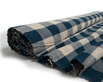 Handwoven Hand Dyed Checkered Fabric | Indigo | Natural Dyes | Pure Cotton | Organic | 100 cm wide | Per meter | 300gsm
