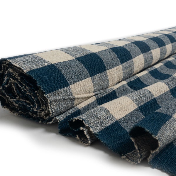 Handwoven Hand Dyed Checkered Fabric | Indigo | Natural Dyes | Pure Cotton | Organic | 100 cm wide | Per Meter Yard