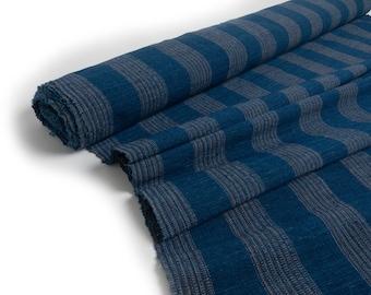 Handwoven Hand Dyed Striped Indigo Fabric | Natural Dyes | Pure Cotton | Organic | 100 cm wide |  Per meter or Any Length Custom Order
