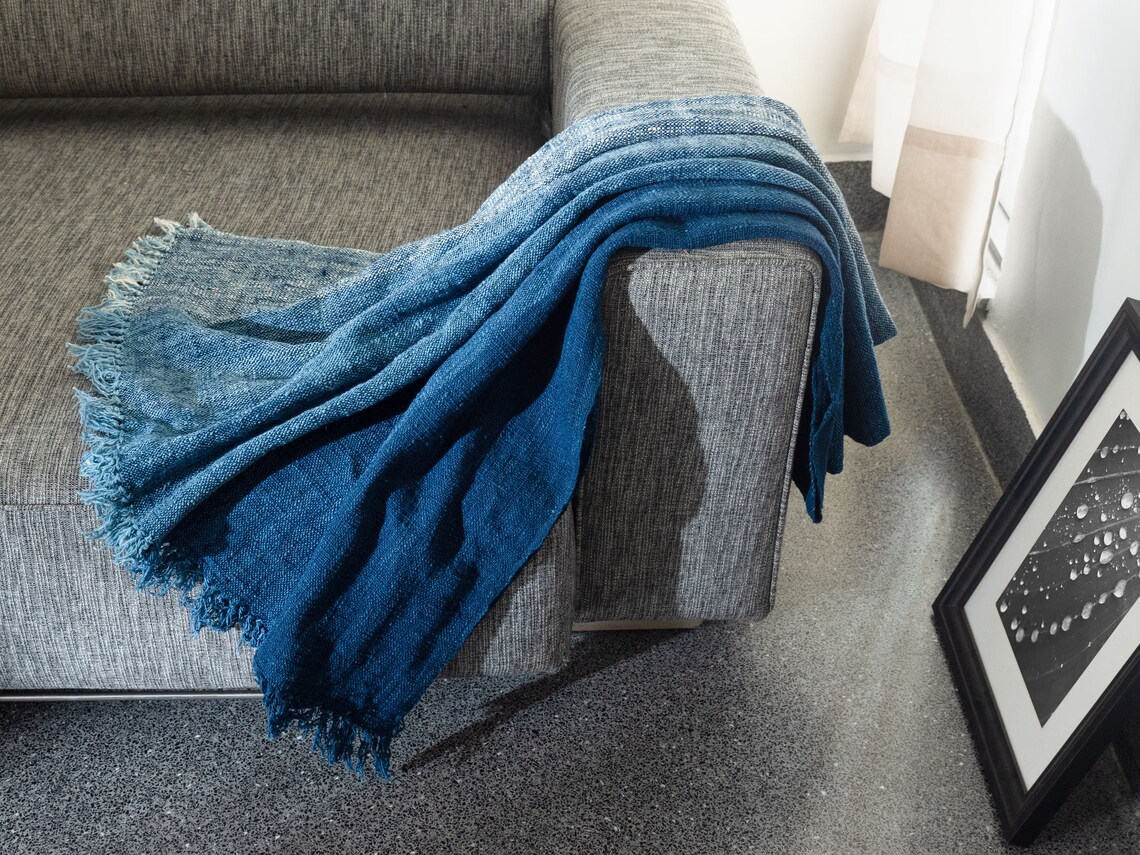 Indigo Handwoven Throw Blanket Pure Cotton Hand Dyed Etsy