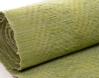 Handvävt grönt mönstrat bomullstyg | Naturliga färger | Ren bomull | 100 cm brett | 350 gsm | Per meter eller valfri längd, specialbeställning