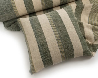Handwoven Hand Dyed Green Striped Cotton Fabric | Natural Dyes | Pure Cotton  | 100 cm wide | Per meter or Any Length Custom Order