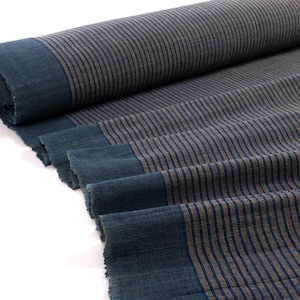 2meter of Handwoven Hand Dyed Indigo and Yellow Striped Fabric | Natural Dye | Pure Cotton | Organic | 100 cm wide