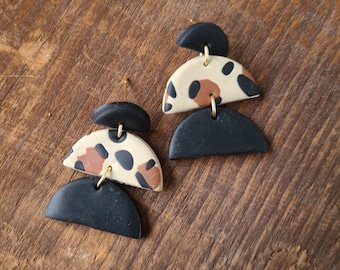 Leopard Semi-Circle Dangle Polymer Clay Earrings