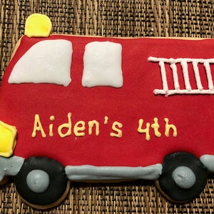 Firetruck Theme Personalized Sugar Cut-Out Cookies - Custom Cookies for Children