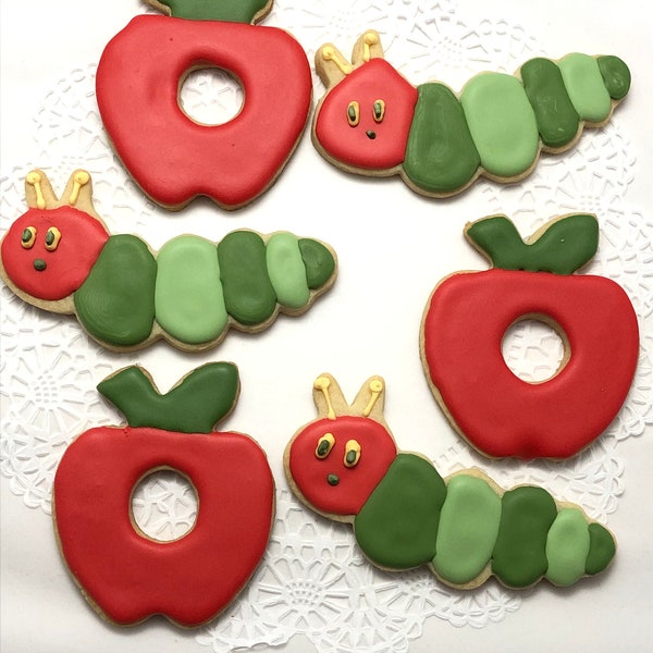 Hungry Caterpillar and Apple Cookie Sets. Bug Cookies. Cookies for Babies and Children.