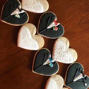 Wedding Sugar Cookies - Bride and Groom Heart Shape Cookies- Party Favors, Shower Favors